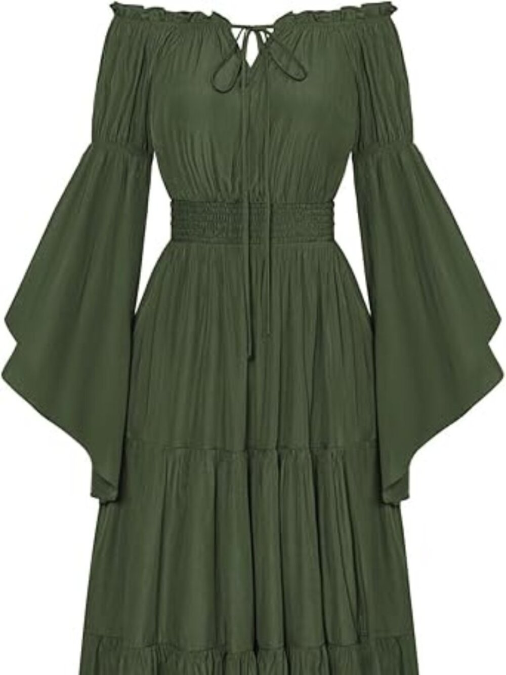 Scarlet Darkness Renaissance Women Off Shoulder Bell Sleeve Tiered Maxi